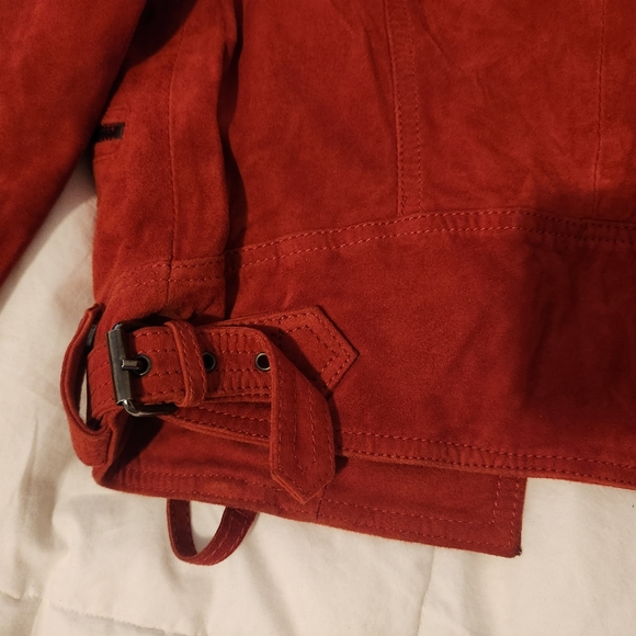 Topshop Red Suede Genuine Leather Jacket - Picture 5 of 11
